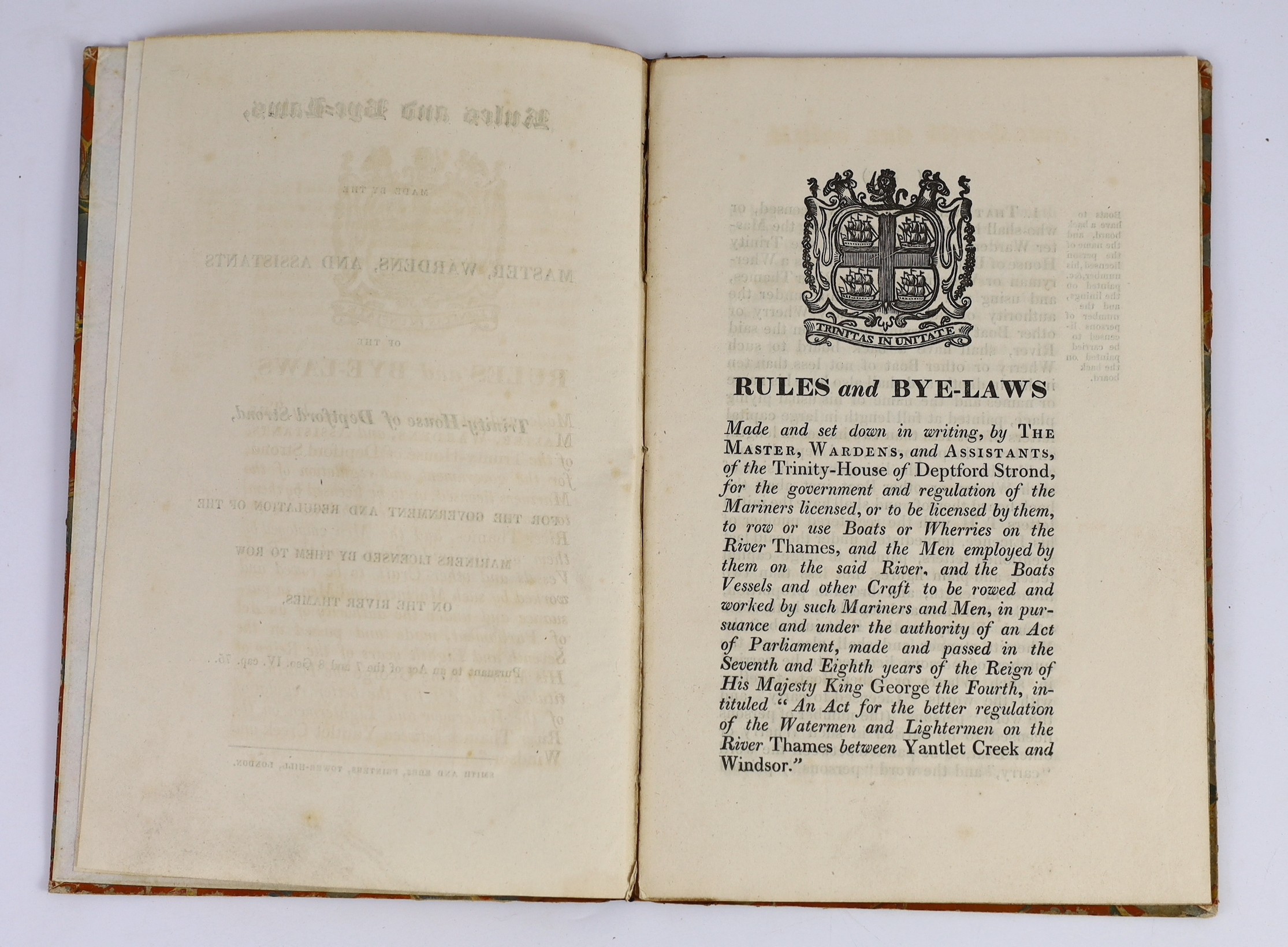 DEPTFORD: (Trinity House) - Rules and Bye-Laws, made by the Master, Wardens, and Assistants of the Trinity-House of Deptford Strond, for the ... regulation of mariners licensed by them to row on the River Thames ... head